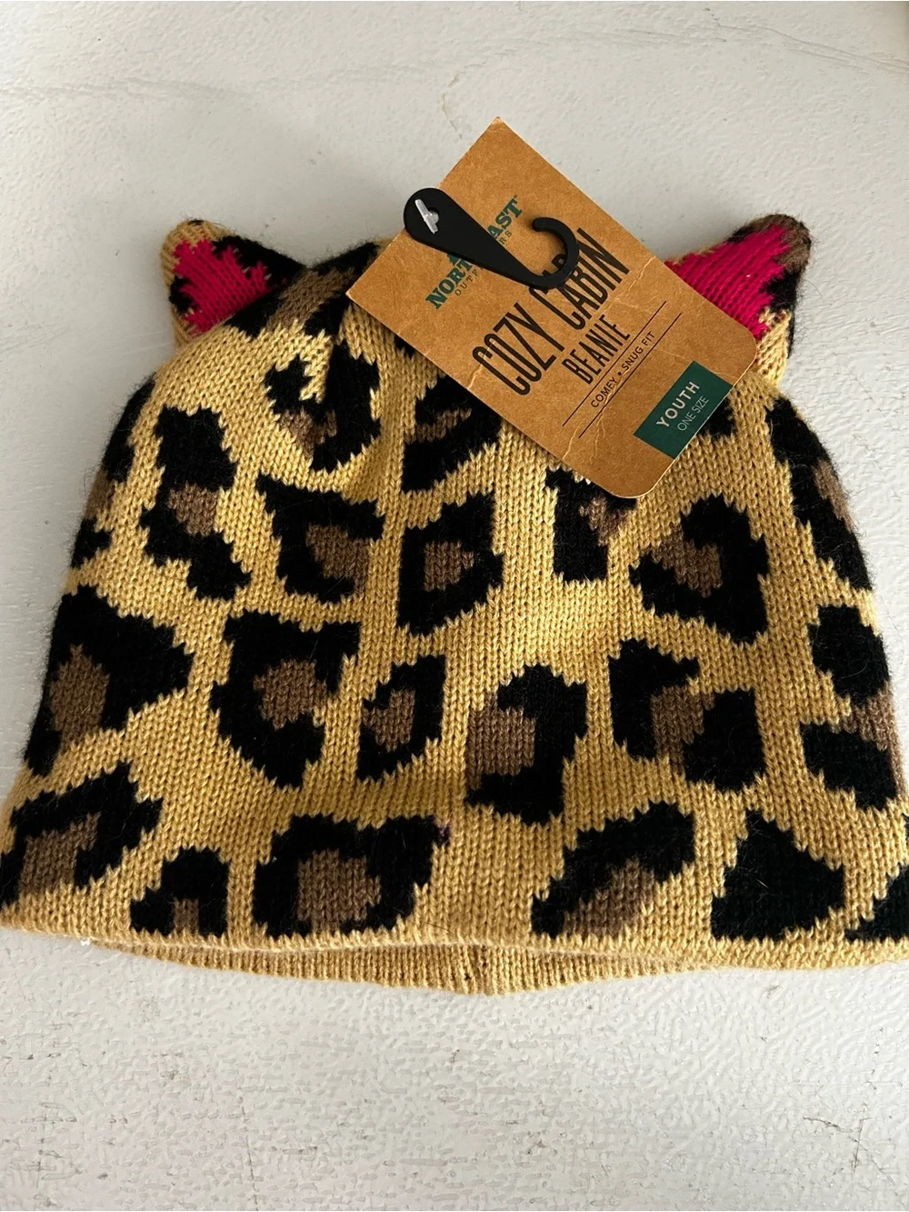 Cozy Cabin Youth Leopard Knit Beanie - Yellow/Black
